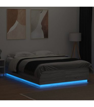 vidaXL Bed Frame with LED without Mattress Grey Sonoma 120x200 cm