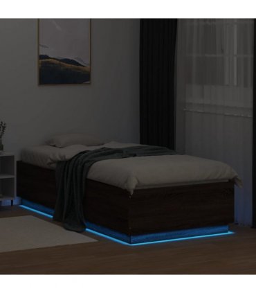 vidaXL Bed Frame with LED without Mattress Brown Oak 100x200 cm