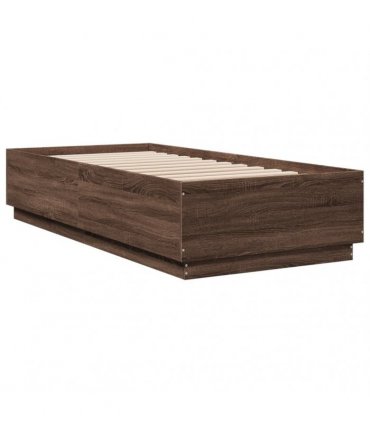 vidaXL Bed Frame with LED without Mattress Brown Oak 100x200 cm