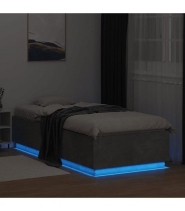 vidaXL Bed Frame with LED without Mattress Concrete Grey 90x200 cm
