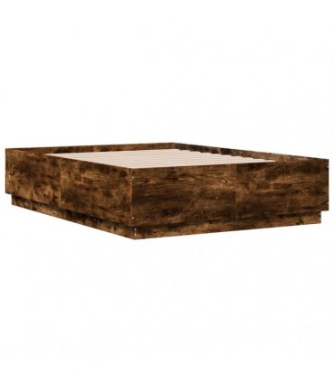 vidaXL Bed Frame with LED without Mattress Smoked Oak 135x190 cm