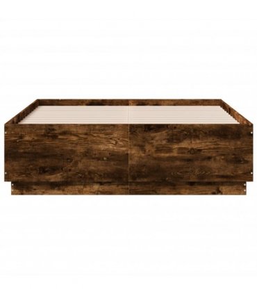 vidaXL Bed Frame with LED without Mattress Smoked Oak 135x190 cm