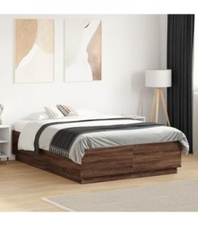 vidaXL Bed Frame with LED without Mattress Brown Oak 135x190 cm