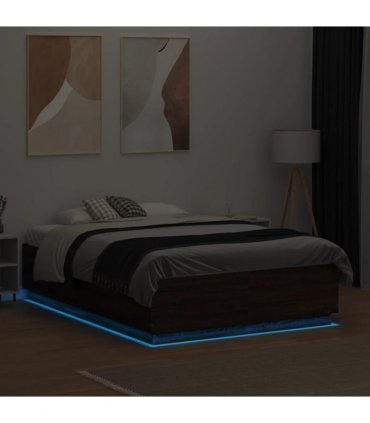 vidaXL Bed Frame with LED without Mattress Brown Oak 135x190 cm