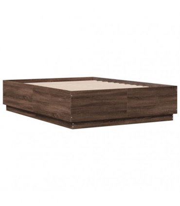 vidaXL Bed Frame with LED without Mattress Brown Oak 135x190 cm