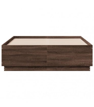 vidaXL Bed Frame with LED without Mattress Brown Oak 135x190 cm