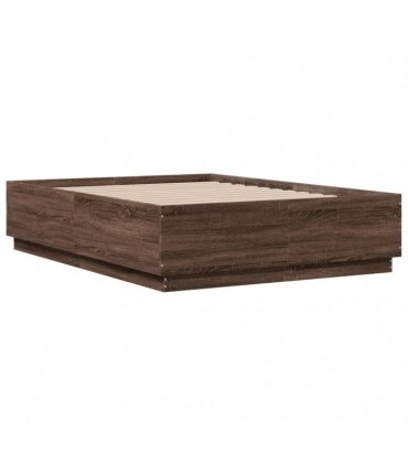 vidaXL Bed Frame with LED without Mattress Brown Oak 135x190 cm