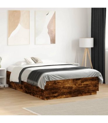 vidaXL Bed Frame with LED without Mattress Smoked Oak 120x190 cm
