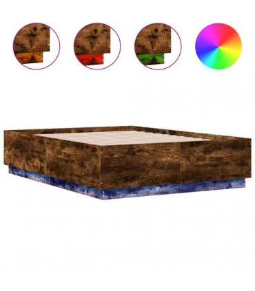 vidaXL Bed Frame with LED without Mattress Smoked Oak 120x190 cm