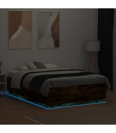 vidaXL Bed Frame with LED without Mattress Smoked Oak 120x190 cm