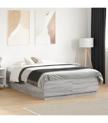 vidaXL Bed Frame with LED without Mattress Grey Sonoma 120x190 cm