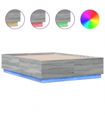 vidaXL Bed Frame with LED without Mattress Grey Sonoma 120x190 cm