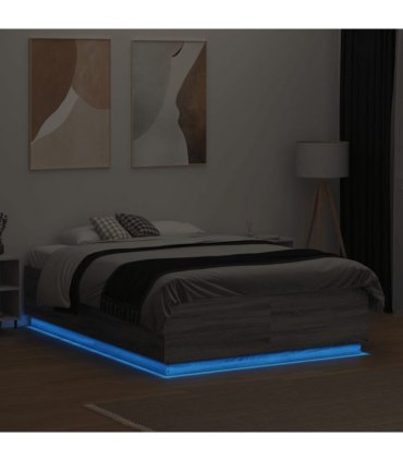 vidaXL Bed Frame with LED without Mattress Grey Sonoma 120x190 cm