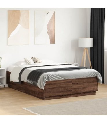 vidaXL Bed Frame with LED without Mattress Brown Oak 120x190 cm