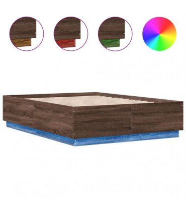 vidaXL Bed Frame with LED without Mattress Brown Oak 120x190 cm