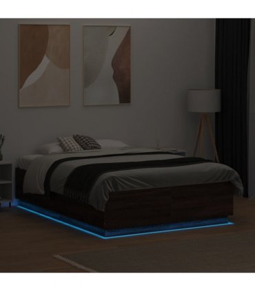 vidaXL Bed Frame with LED without Mattress Brown Oak 120x190 cm