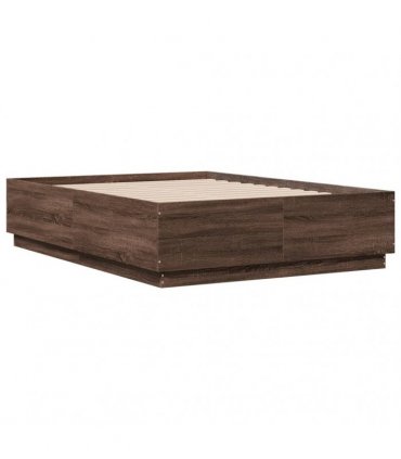 vidaXL Bed Frame with LED without Mattress Brown Oak 120x190 cm