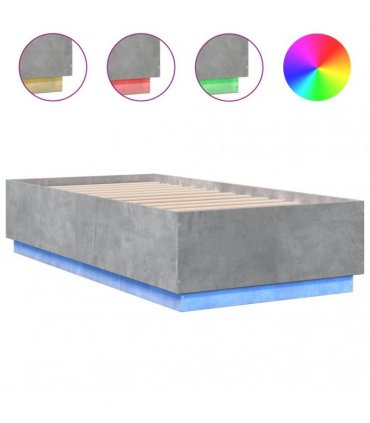 vidaXL Bed Frame with LED without Mattress Concrete Grey 90x190 cm