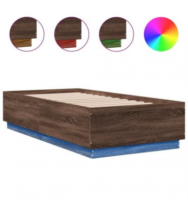 vidaXL Bed Frame with LED without Mattress Brown Oak 90x190 cm