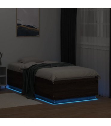 vidaXL Bed Frame with LED without Mattress Brown Oak 90x190 cm