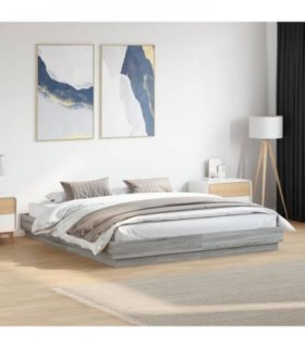 vidaXL Bed Frame with LED without Mattress Grey Sonoma 200x200 cm