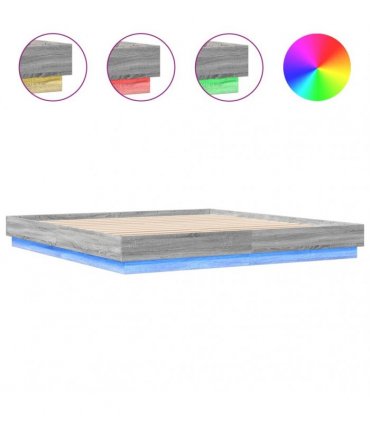 vidaXL Bed Frame with LED without Mattress Grey Sonoma 200x200 cm