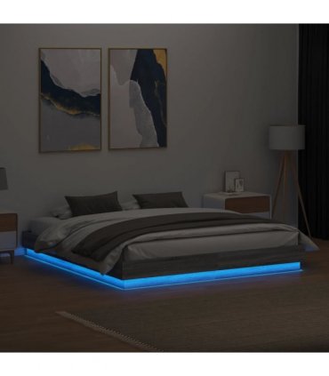vidaXL Bed Frame with LED without Mattress Grey Sonoma 200x200 cm