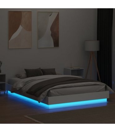 vidaXL Bed Frame with LED without Mattress White 160x200 cm
