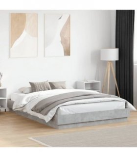 vidaXL Bed Frame with LED without Mattress Concrete Grey 150x200 cm