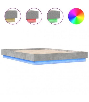 vidaXL Bed Frame with LED without Mattress Concrete Grey 150x200 cm