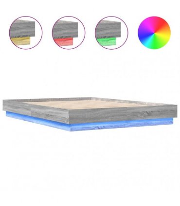 vidaXL Bed Frame with LED without Mattress Grey Sonoma 150x200 cm