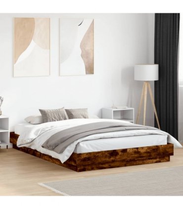 vidaXL Bed Frame with LED without Mattress Smoked Oak 140x200 cm