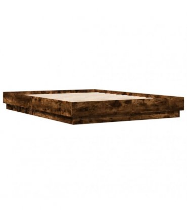 vidaXL Bed Frame with LED without Mattress Smoked Oak 140x200 cm