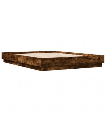 vidaXL Bed Frame with LED without Mattress Smoked Oak 140x200 cm