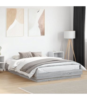 vidaXL Bed Frame with LED without Mattress Grey Sonoma 140x200 cm