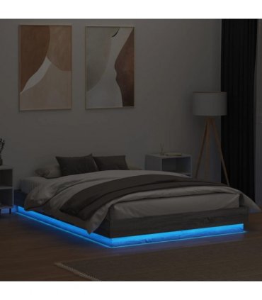 vidaXL Bed Frame with LED without Mattress Grey Sonoma 140x200 cm