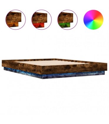vidaXL Bed Frame with LED without Mattress Smoked Oak 120x200 cm