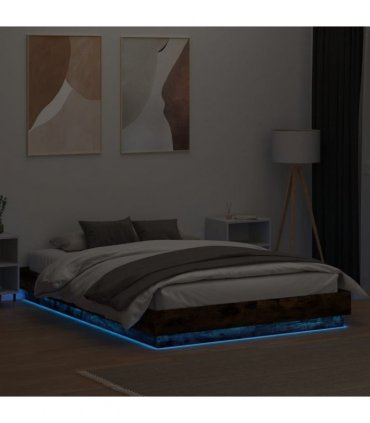 vidaXL Bed Frame with LED without Mattress Smoked Oak 120x200 cm
