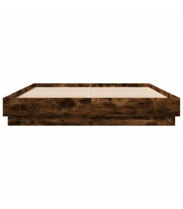vidaXL Bed Frame with LED without Mattress Smoked Oak 120x200 cm