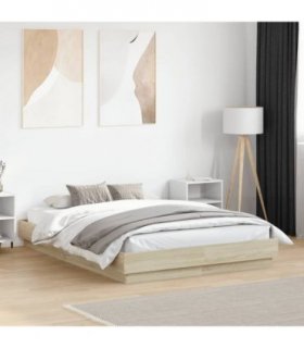 vidaXL Bed Frame with LED without Mattress Sonoma Oak 135x190 cm