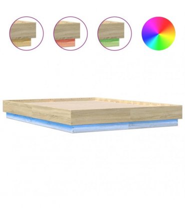 vidaXL Bed Frame with LED without Mattress Sonoma Oak 135x190 cm