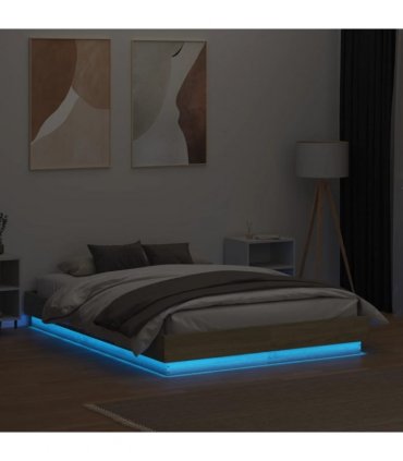 vidaXL Bed Frame with LED without Mattress Sonoma Oak 135x190 cm