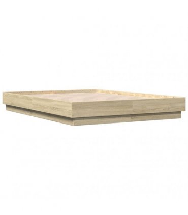 vidaXL Bed Frame with LED without Mattress Sonoma Oak 135x190 cm