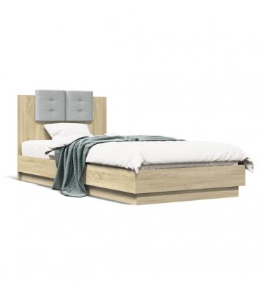 vidaXL Bed Frame with Headboard Sonoma Oak 90x200 cm Engineered Wood