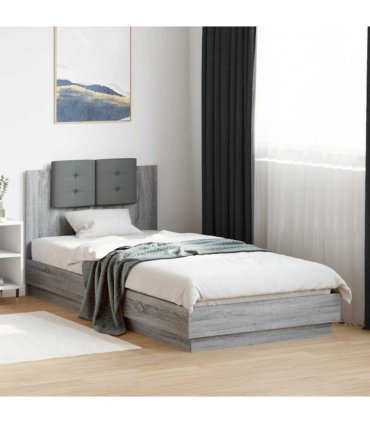 vidaXL Bed Frame with Headboard Grey Sonoma 90x200 cm Engineered Wood