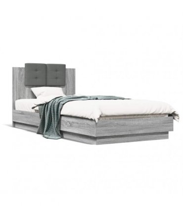 vidaXL Bed Frame with Headboard Grey Sonoma 90x200 cm Engineered Wood