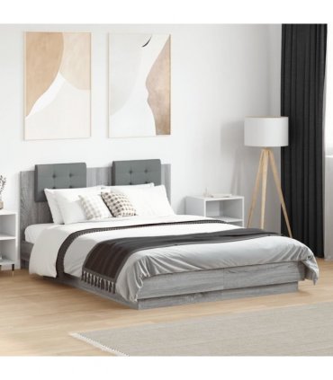vidaXL Bed Frame without Mattress Grey Sonoma 135x190 cm