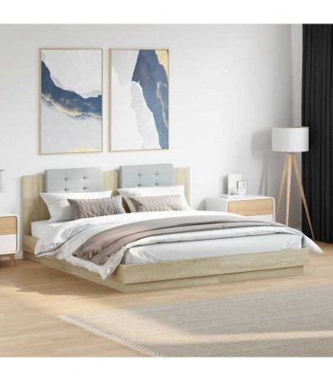 vidaXL Bed Frame with LED without Mattress Sonoma Oak 200x200 cm