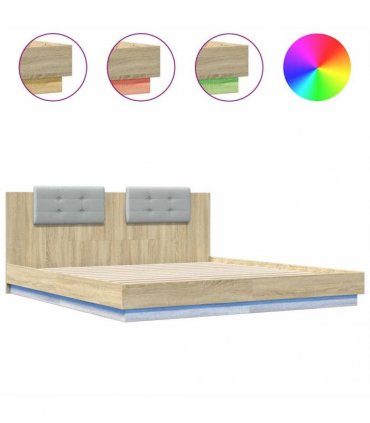 vidaXL Bed Frame with LED without Mattress Sonoma Oak 200x200 cm