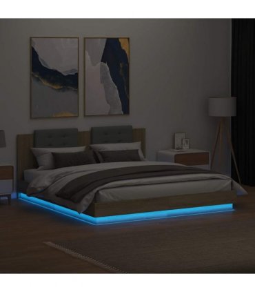 vidaXL Bed Frame with LED without Mattress Sonoma Oak 200x200 cm